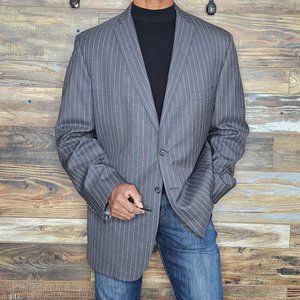 Corporate Image Tom James Wool Blend Gray Striped Blazer Sport Jacket Size 45L